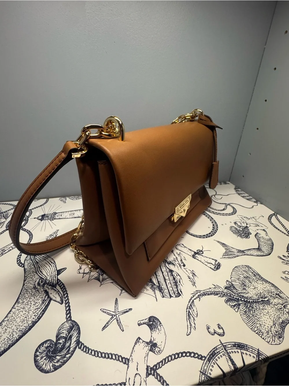 Michael Kors Tan Leather Chain Shoulder Bag